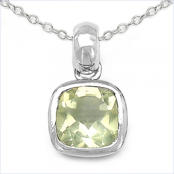 Collier/Kette Anhänger-Lemon Quarz/Zitronenquarz-Silber-Rhodiniert-1,30 Karat