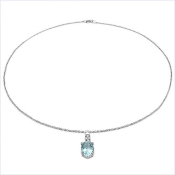 Collier/Kette Anhänger Ovaler Blautopas-Silber-Rhod.-1,00 Karat