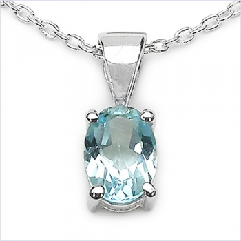 Collier/Kette Anhänger Ovaler Blautopas-Silber-Rhod.-1,00 Karat
