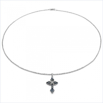 Collier mit großem Kreuz-Anhänger -Diamant/Saphire