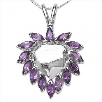 Collier/Kette mit Amethyst-Herz Anhänger 925-Silber Rhodiniert-2,10 Karat