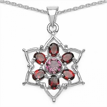 Collier/Kette mit Anhänger Stern-Granat/Turmalin 2,35 Karat-Silber Rhodiniert