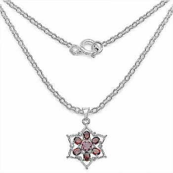 Collier/Kette mit Anhänger Stern-Granat/Turmalin 2,35 Karat-Silber Rhodiniert