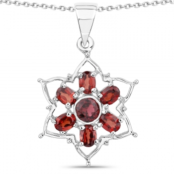 Collier/Kette mit Anhänger Stern-Granat/Rhodolith 2,35 Karat-Silber Rhodiniert