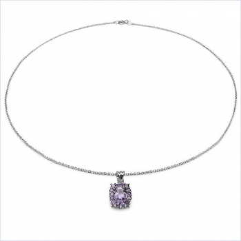 Collier/Kette mit Anhänger-Amethyst 925 Silber/Rhodin.-3,46 Karat