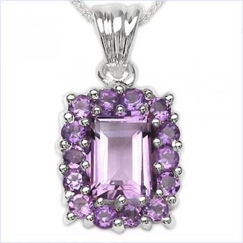 Collier/Kette mit Anhänger-Amethyst 925 Silber/Rhodin.-3,46 Karat