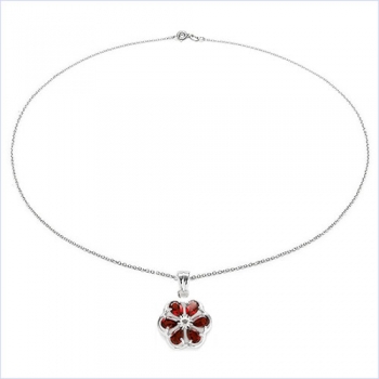 Collier m.Diamant/Granat-Blume-Anhänger-2,71Karat-Silber