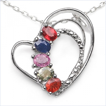 Collier mit Herz-Color-Saphir-Anhänger-Silber-1,25Karat