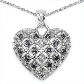 Collier m.Herz-Anhänger WhiteTopas/Blue Saphir-0,80 Karat in Silber