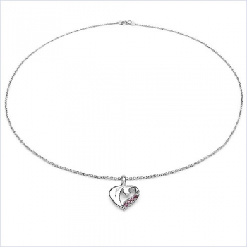 Collier/Kette m.Rubin-Herz Anhänger 925-Silber Rhodiniert