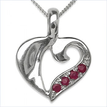 Collier/Kette m.Rubin-Herz Anhänger 925-Silber Rhodiniert