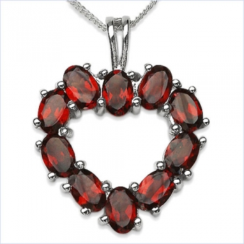 Collier/Kette Herz-Anhänger-Granat 925 Silber/Rhodiniert-6,50 Karat