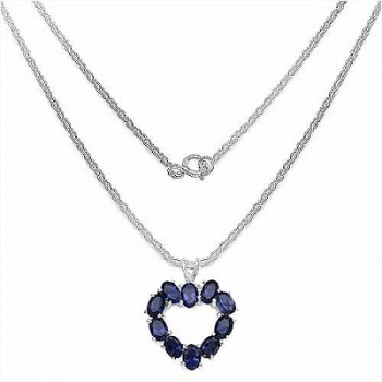 Collier/Kette Herz-Anhänger-Iolith/Wassersaphir-925 Silber/Rhodiniert 3,60 Karat