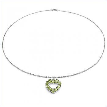 Collier/Kette Herz-Anhänger-Peridot-Silber/Rhodiniert-4,50 Karat