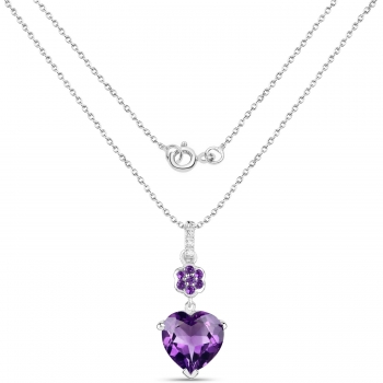 Collier/Kette mit Amethyst/Tansanit/Weißtopas-Herz-Anhänger 3,68 Karat