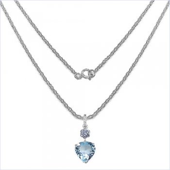 Collier/Kette mit Tansanit/Blautopas/Weißtopas-Herz-Anhänger 3,68 Karat