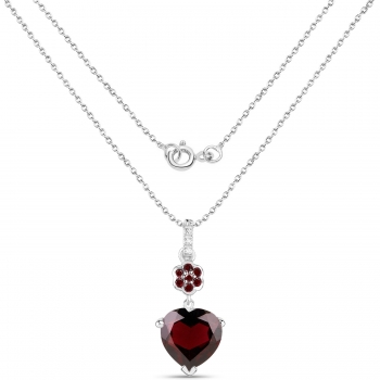 Collier/Kette mit Granat/Weißtopas-Herz-Anhänger 3,68 Karat