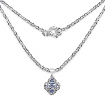 Collier/Halskette mit Tansanit/Weißtopas-Anhänger-0,67 Karat