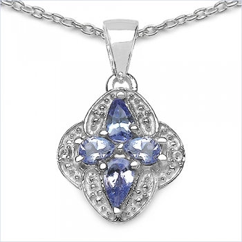 Collier/Halskette mit Tansanit/Weißtopas-Anhänger-0,67 Karat
