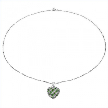 Collier/Kette mit Chromdiopsid-Herz Anhänger 925-Silber