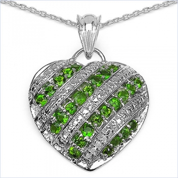 Collier/Kette mit Chromdiopsid-Herz Anhänger 925-Silber