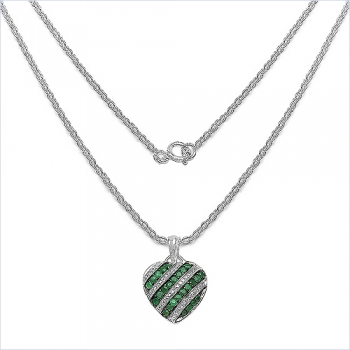 Collier/Kette mit Smaragd/Weißtopas-Herz Anhänger 925-Silber Rhodiniert-1,67Karat