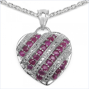 Collier/Kette m.Rubin-Herz Anhänger 925-Silber Rhodin.-1,56 Karat