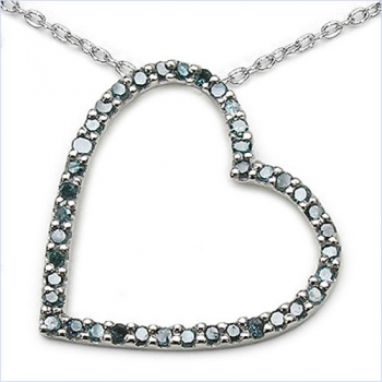 Collier/Herz-Anhänger mit 40 seltenen blauen Diamanten/Brillianten
