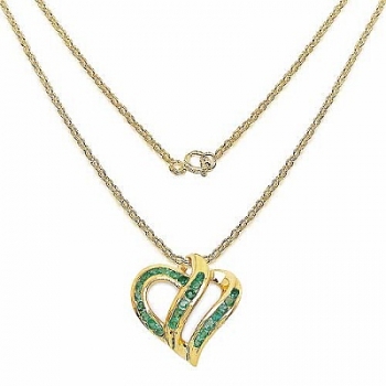 Collier/Halskette mit Smaragd-Herz-Anhänger 925 Silber-vergoldet 10 Karat