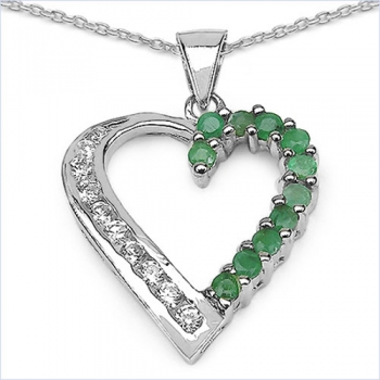 Collier/Kette-Anhänger Smaragd/Zirkonia-925 Silber-Rhod.-1,08 Karat
