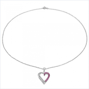 Collier/Kette-Anhänger Rubin/Zirkonia-925 Silber-Rhodiniert