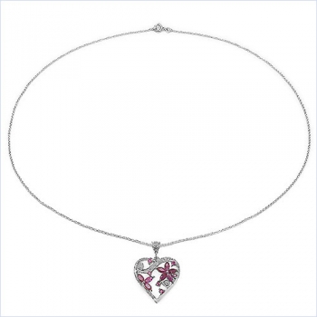 Collier/Halskette Herz-Anhänger-Rubin-Zirkonia 1,95 Karat
