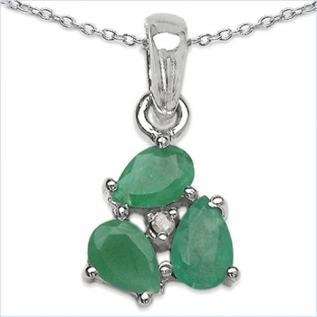 Collier/Kette mit Diamant/Smaragd-Anhänger 925 Silber