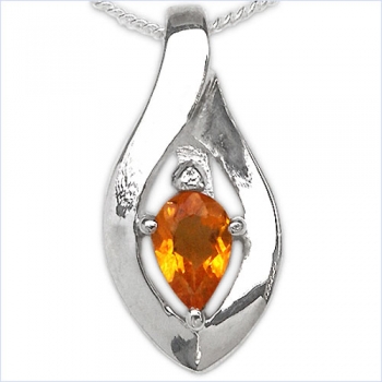 Collier/Kette mit Citrin-Anhänger 925 Silber Rhodiniert-0,40 Karat
