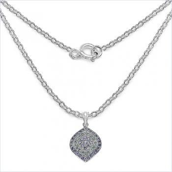 Collier/Kette mit großem Tansanit/Aquamarin-Anhänger 1,95 Karat