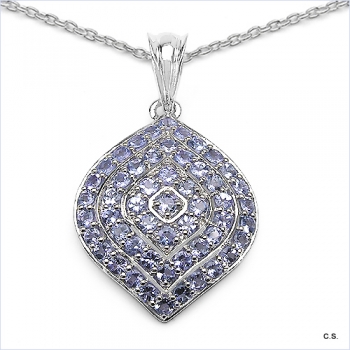 Edles Collier/Halskette mit Tansanit-Anhänger Silber-Rhodiniert-5,65 Karat