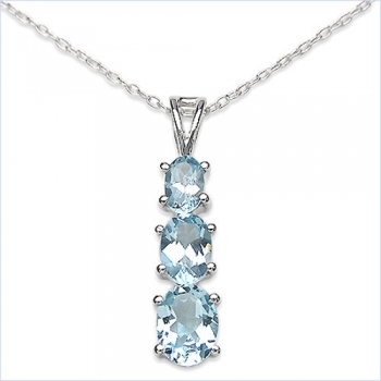 Collier/Kette Anhänger m.3 Blautopas-925 Silber-Rhod.-3,25 Karat