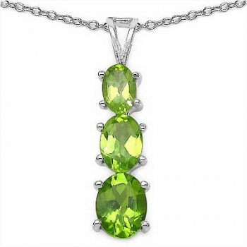Collier/Kette Anhänger mit 3 Peridots -925 Silber-Rhodiniert