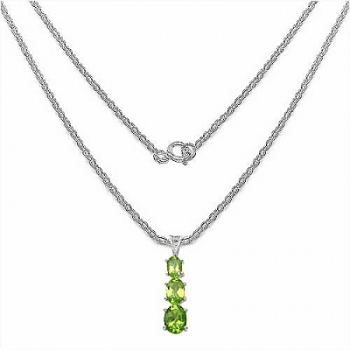 Collier/Kette Anhänger mit 3 Peridots -925 Silber-Rhodiniert