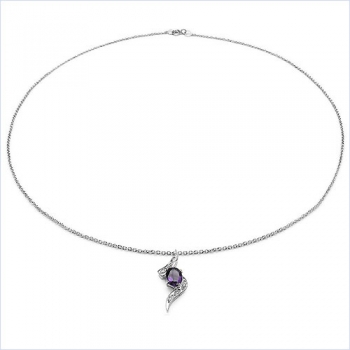 Collier/Kette m.Diamant-Amethyst in 925 Sterling Silber-Rhodiniert 1,81 Karat