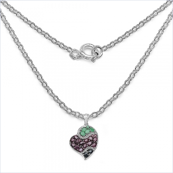 Edles Collier/Halskette Diamant/Smaragd/Rubin/Saphir-Anhänger 4,77 Karat