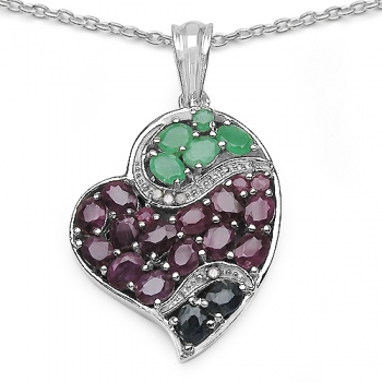 Edles Collier/Halskette Diamant/Smaragd/Rubin/Saphir-Anhänger 4,77 Karat