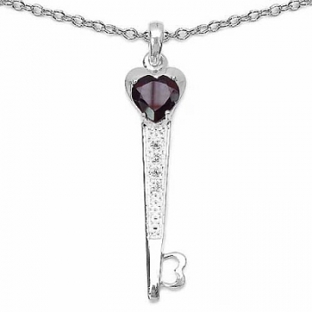Collier/Kette mit Granat/Zirkonia-Schlüssel-Anhänger-Silber/Rhodiniert-2,49Karat