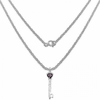 Collier/Kette mit Granat/Zirkonia-Schlüssel-Anhänger-Silber/Rhodiniert-2,49Karat