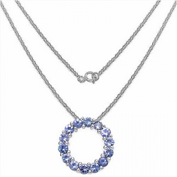 Collier/Halskette mit Tansanit-Anhänger-14 Edelsteine-1,40 Karat