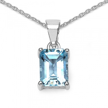 Collier/Kette mit Rechteck-Anhänger-Blautopas 925 Silber 1,85 Karat