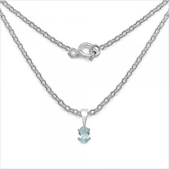 Collier/Kette mit ovalen Blautopas-Anhänger 925 Silber/Rhodiniert-0,65 Karat