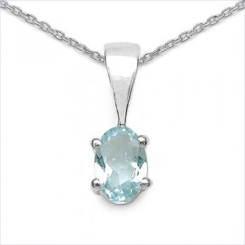 Collier/Kette mit ovalen Blautopas-Anhänger 925 Silber/Rhodiniert-0,65 Karat