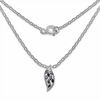 Collier/Kette nachtblauer Saphir-Blatt-Anhänger Silber-1,60 Karat