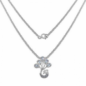 Collier/Halskette mit Anhänger-Pfau aus Blautopas/Weißtopas/Diamant-1,72 Karat